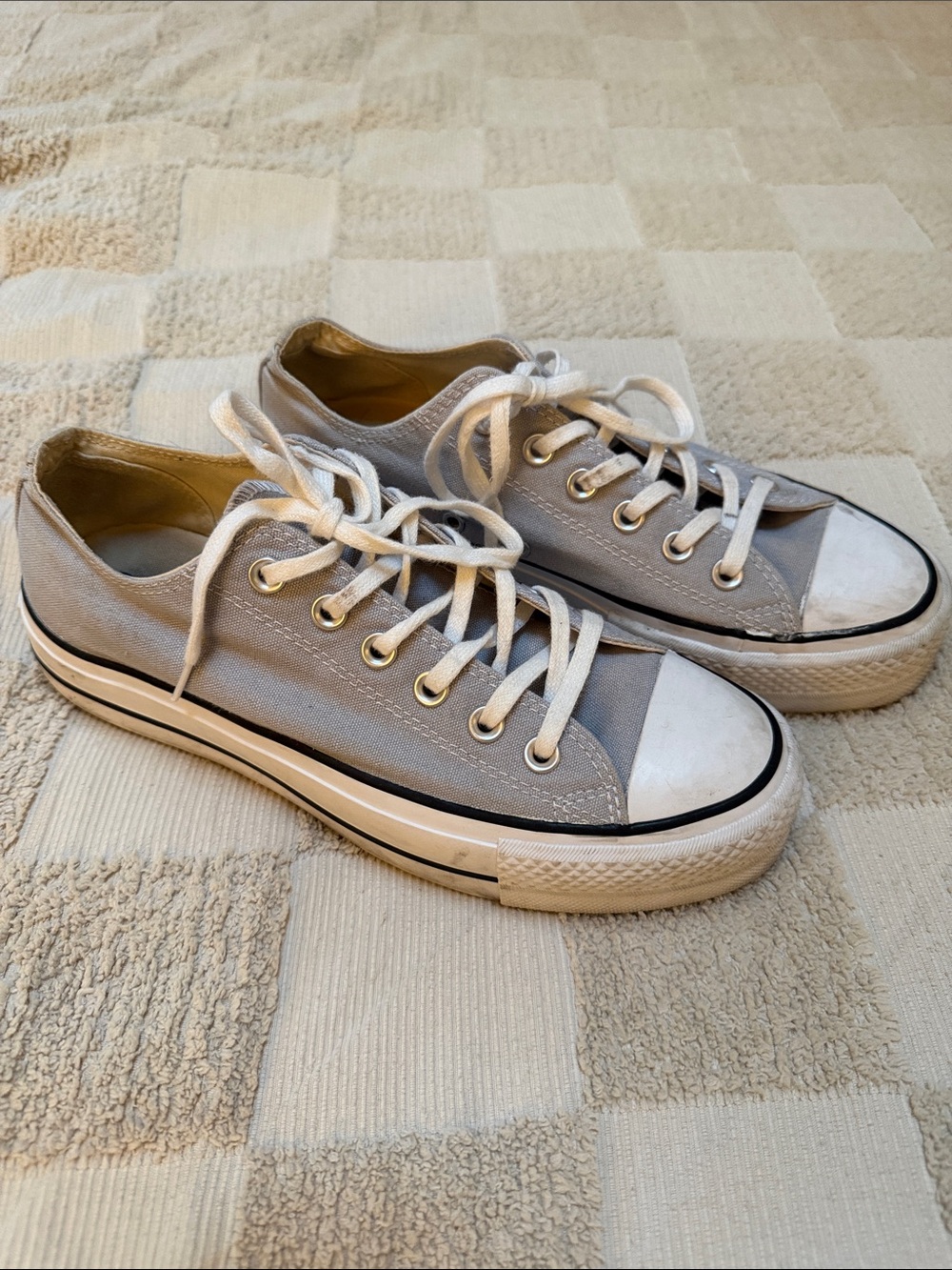 Converse Classic Low Top Platform Sneakers in Light Blue/Gray and White Trim - Picture 2 of 7